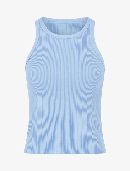 Crop top uni côtelé - Bleu ciel - 1