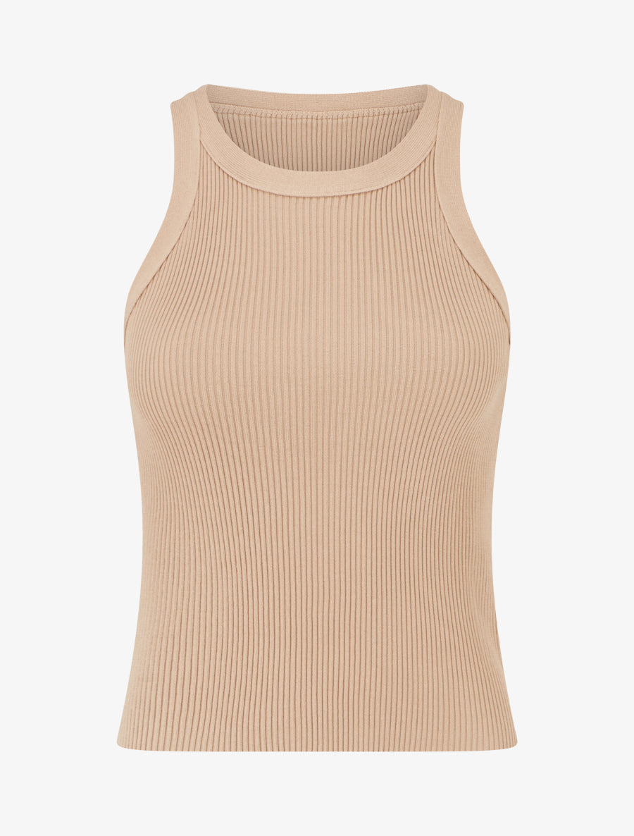 Crop top uni côtelé - Camel - 1