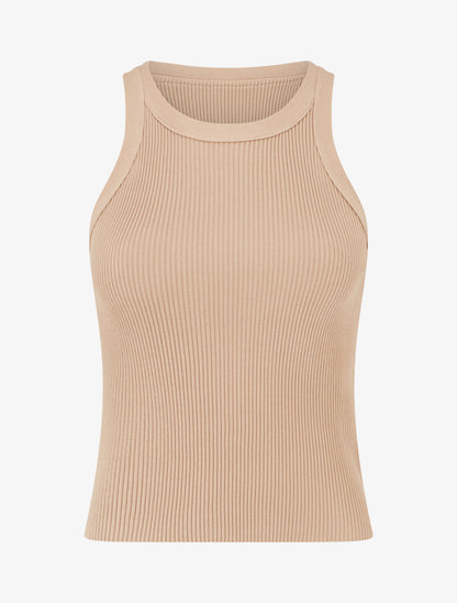 Crop top uni côtelé - Camel - 1