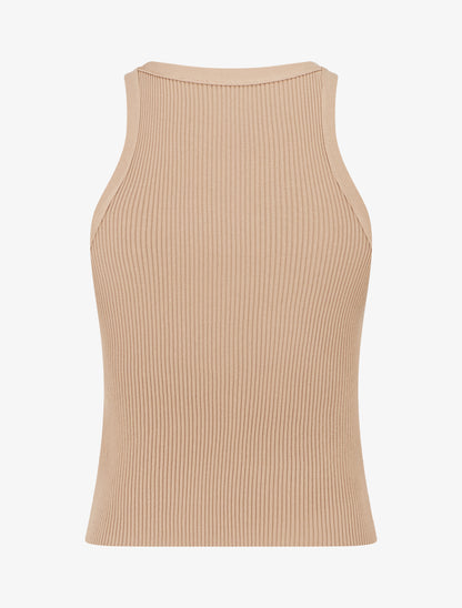 Crop top uni côtelé - Camel - 2