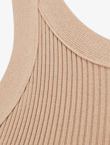 Crop top uni côtelé - Camel - 3