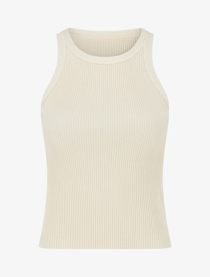 Crop top uni côtelé - Beige - 1