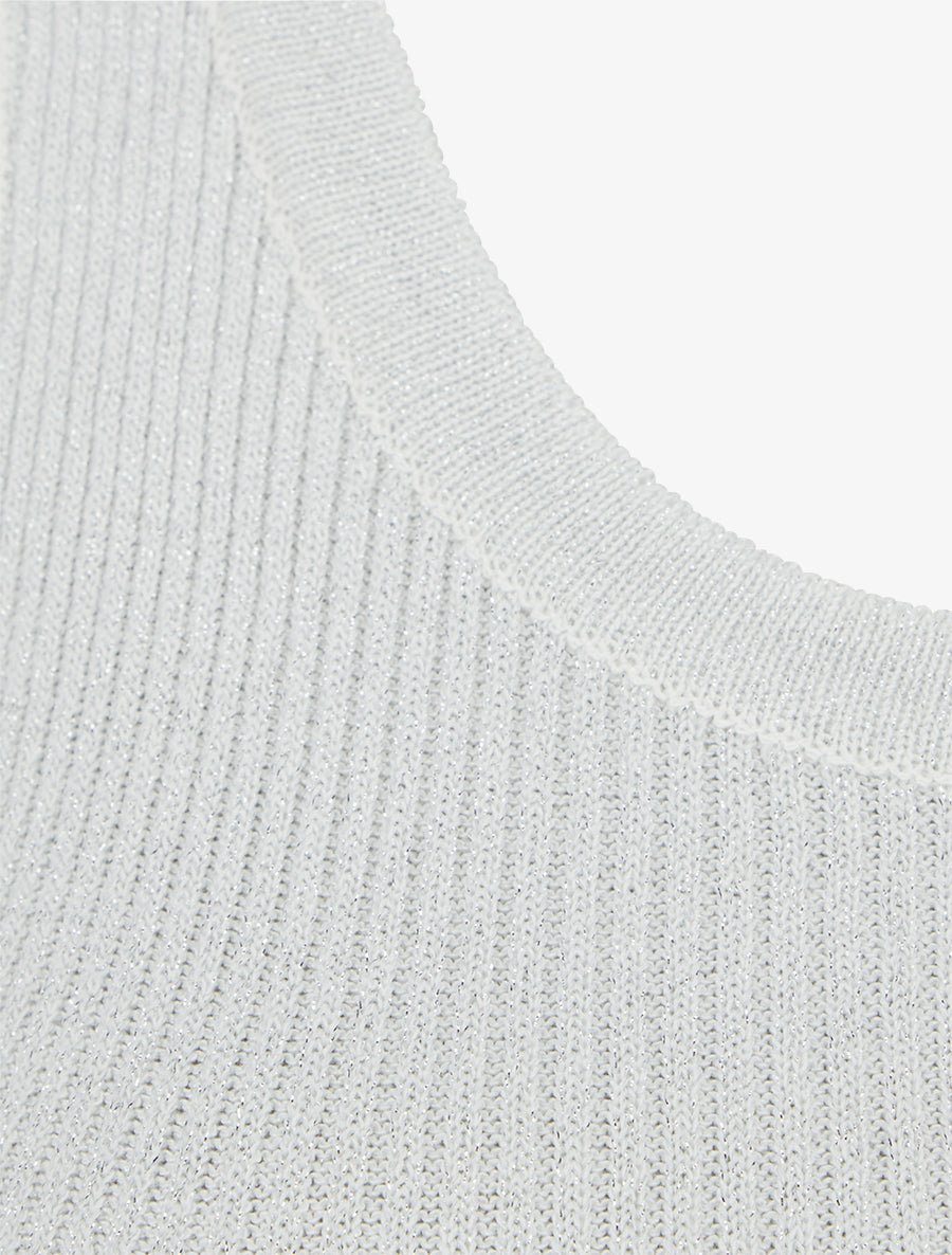 Crop top uni en maille irisé - Blanc - 3