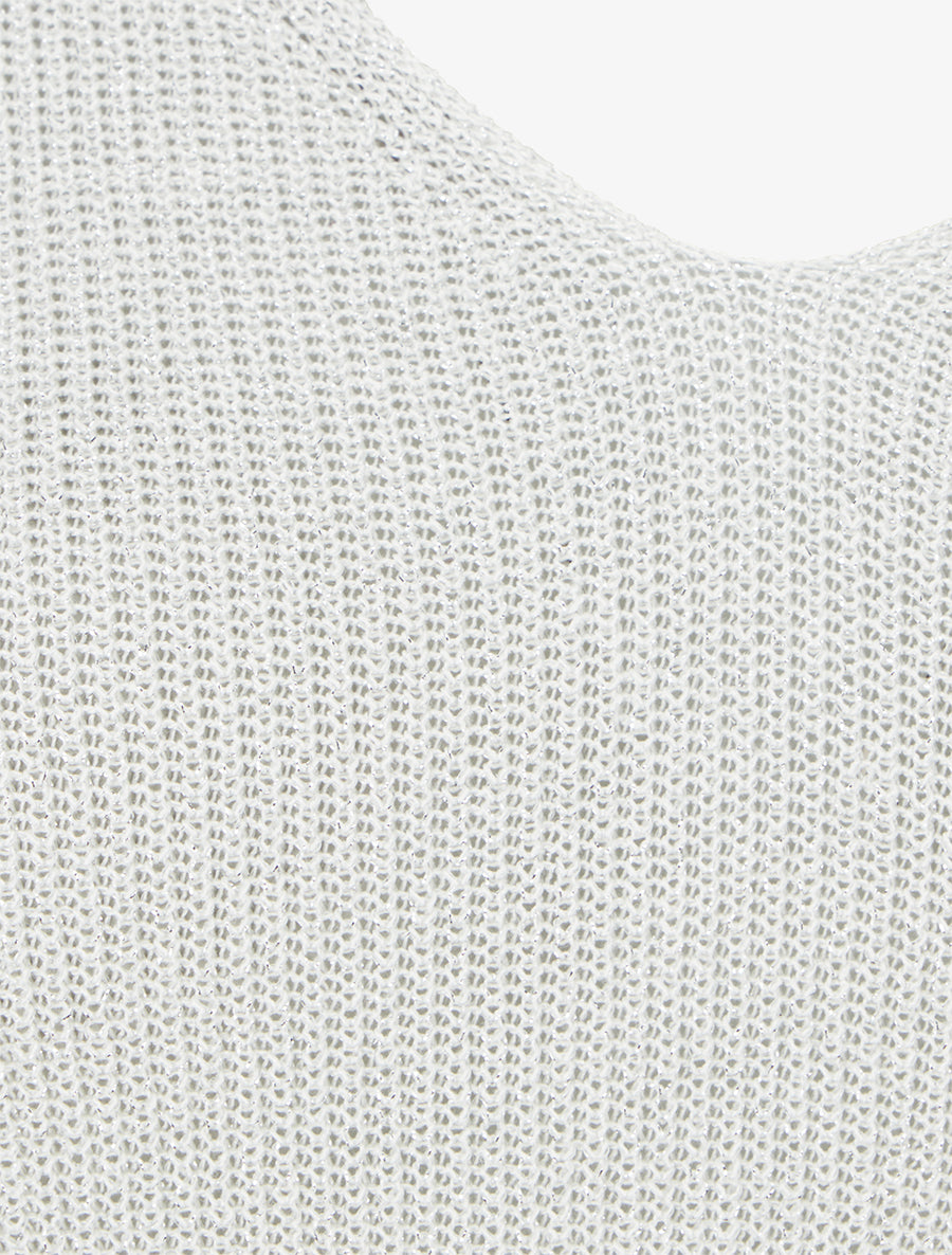 Débardeur uni en maille irisée à col V - Blanc - 3
