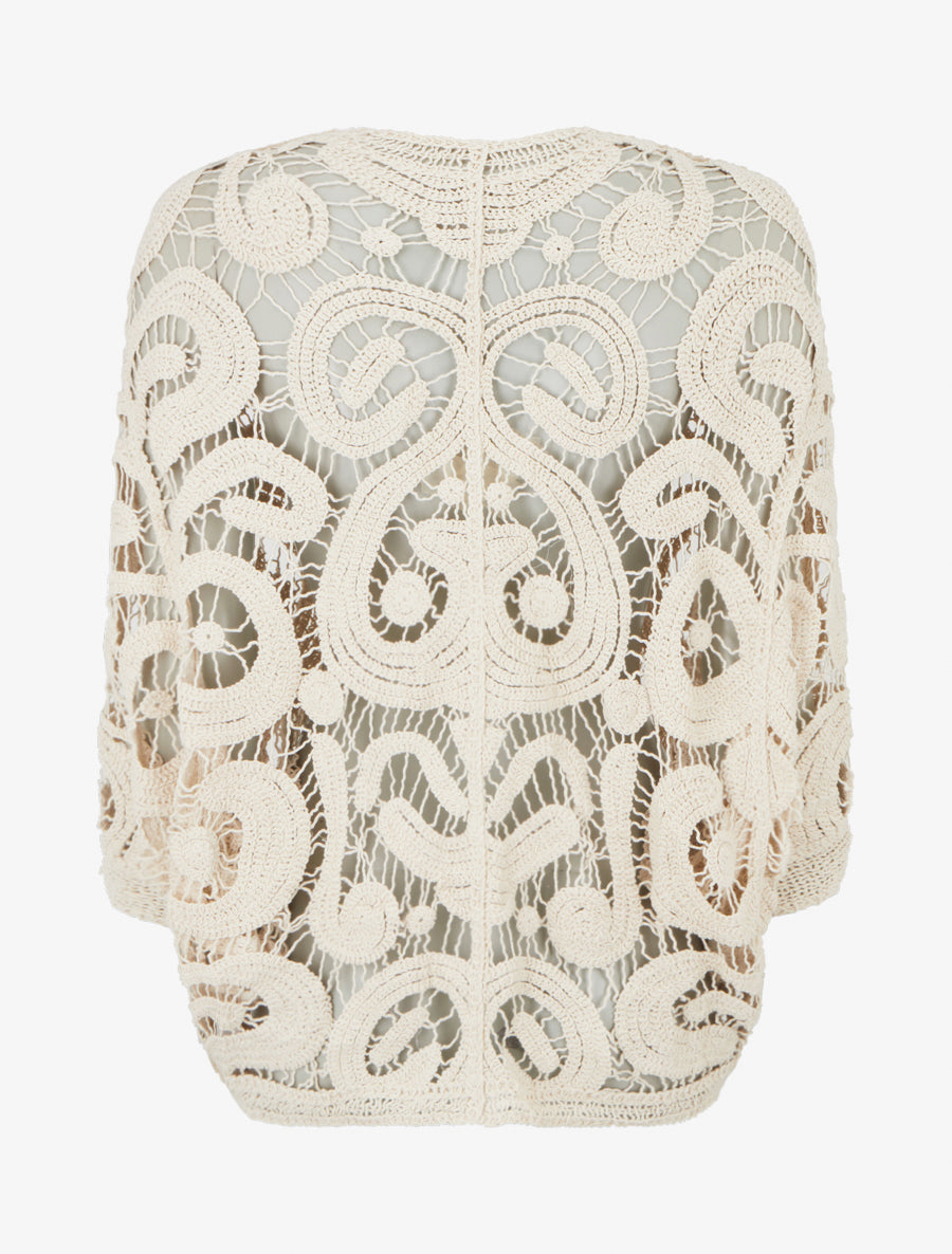 Gilet mi-long en crochet - Beige - 2