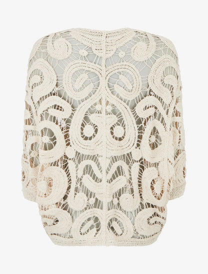 Gilet mi-long en crochet - Beige - 2