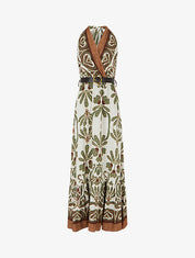 Robe longue élastiquée à nouer à la nuque - Kaki - 1