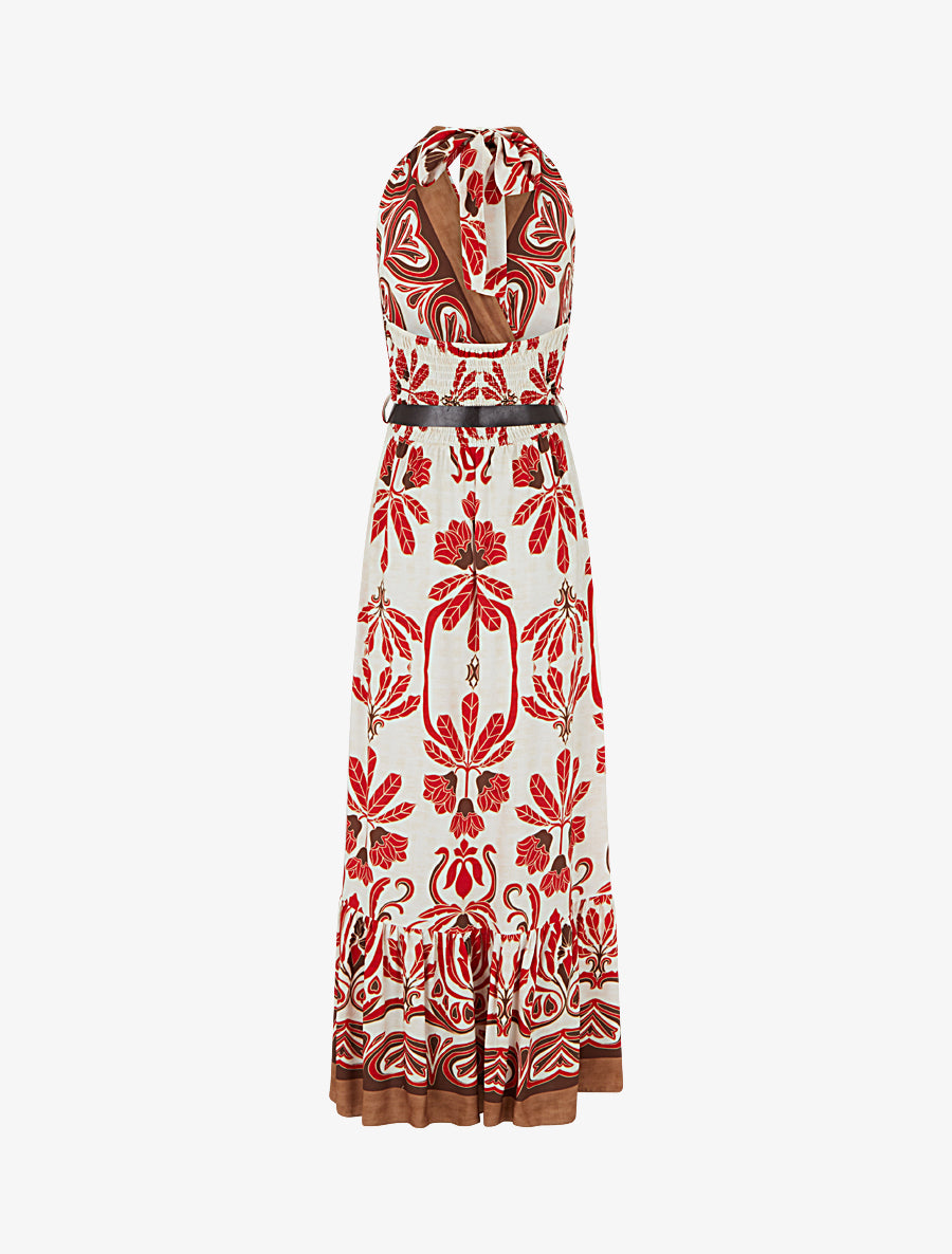 Robe longue élastiquée à nouer à la nuque - Rouge - 2