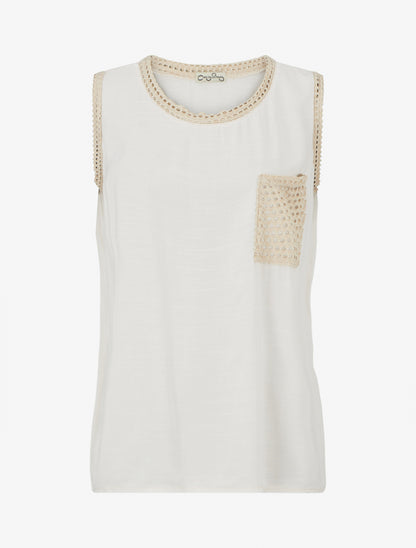 Top uni à poche brodée - Beige - 1