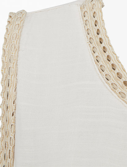 Top uni à poche brodée - Beige - 3