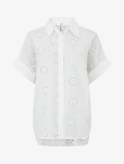 Chemise oversize à motifs ajourés ronds - Blanc - 1