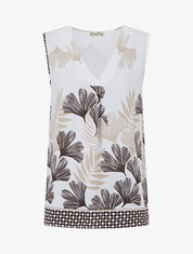 Blouse sans manches imprimé feuillage - Marron - 1
