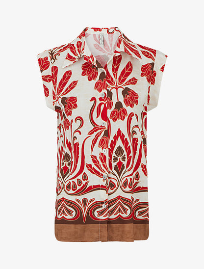 Chemise sans manches imprimé tropical - Rouge - 1