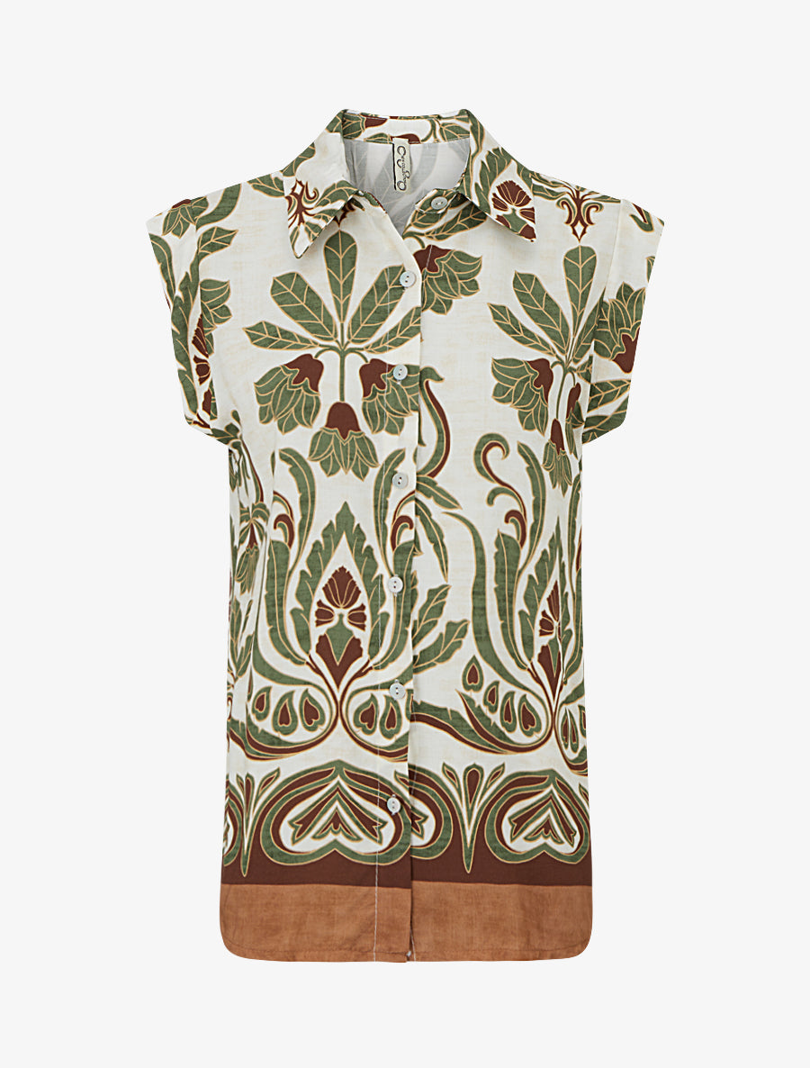 Chemise sans manches imprimé tropical - Kaki - 1