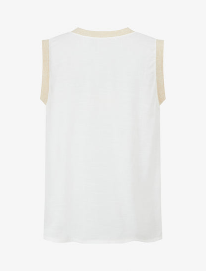 Top droit sans manches à fleur brodée - Blanc - 2