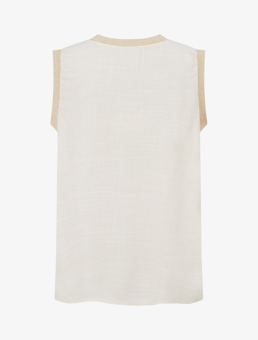 Top droit sans manches à fleur brodée - Beige - 2