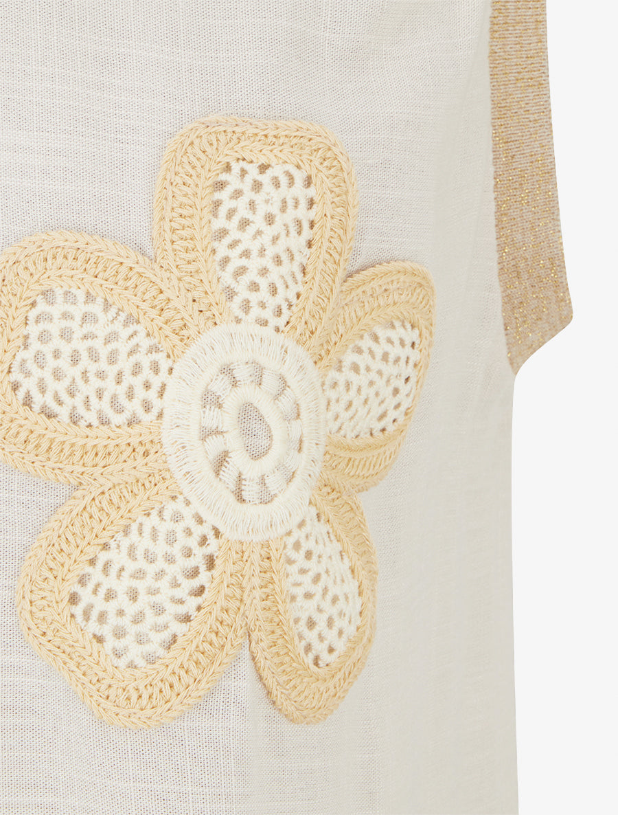 Top droit sans manches à fleur brodée - Beige - 3