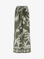 Pantalon élastiqué coupe droite imprimé tropical - Kaki - 1