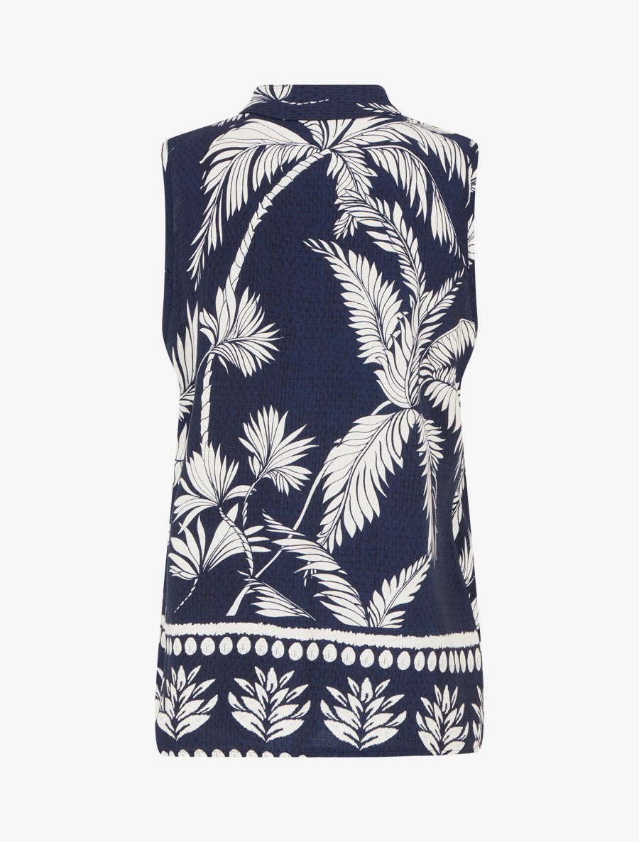 Blouse droite sans manche imprimé tropical - Marine - 2
