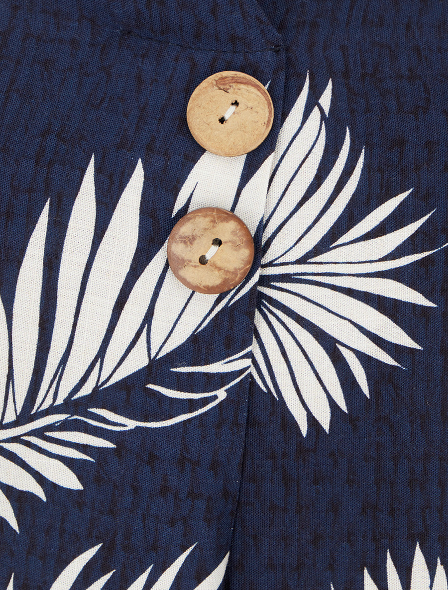 Blouse droite sans manche imprimé tropical - Marine - 3