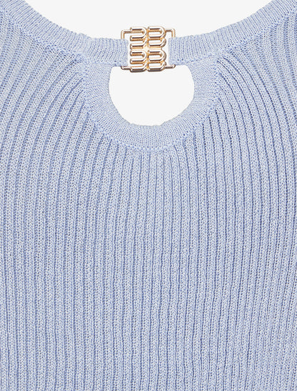 Débardeur irisé à col bijou - Bleu ciel - 3