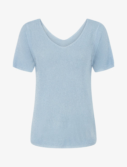 Top manches courtes en maille irisée - Bleu ciel - 1
