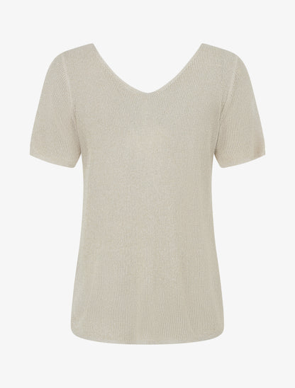 Top manches courtes en maille irisée - Beige - 2