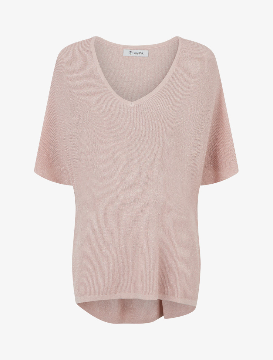 Top oversize en maille fine irisée - Rose pâle - 1