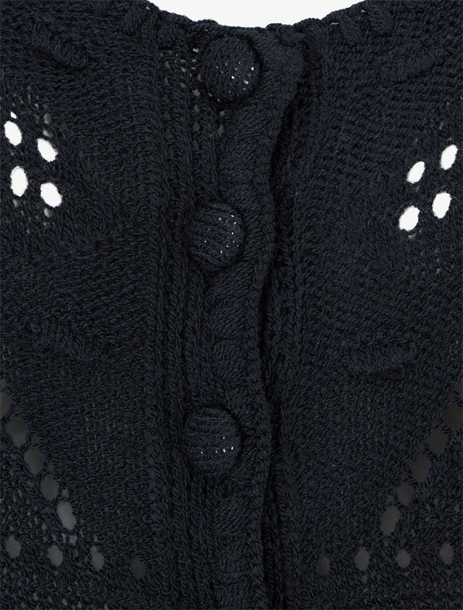 Top boutonné en maille ajourée - Noir - 3
