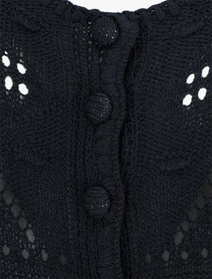 Top boutonné en maille ajourée - Noir - 3