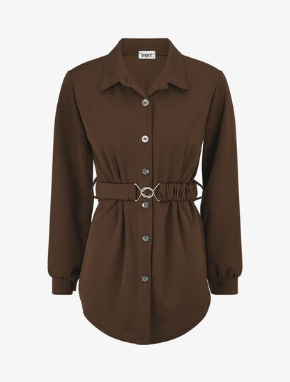Chemise cintrée à ceinture élastique - Marron - 4