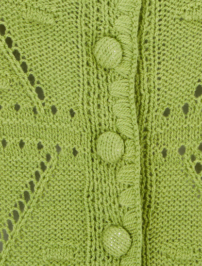 Top boutonné en maille ajourée - Vert pomme - 3