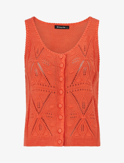 Top boutonné en maille ajourée - Corail - 1