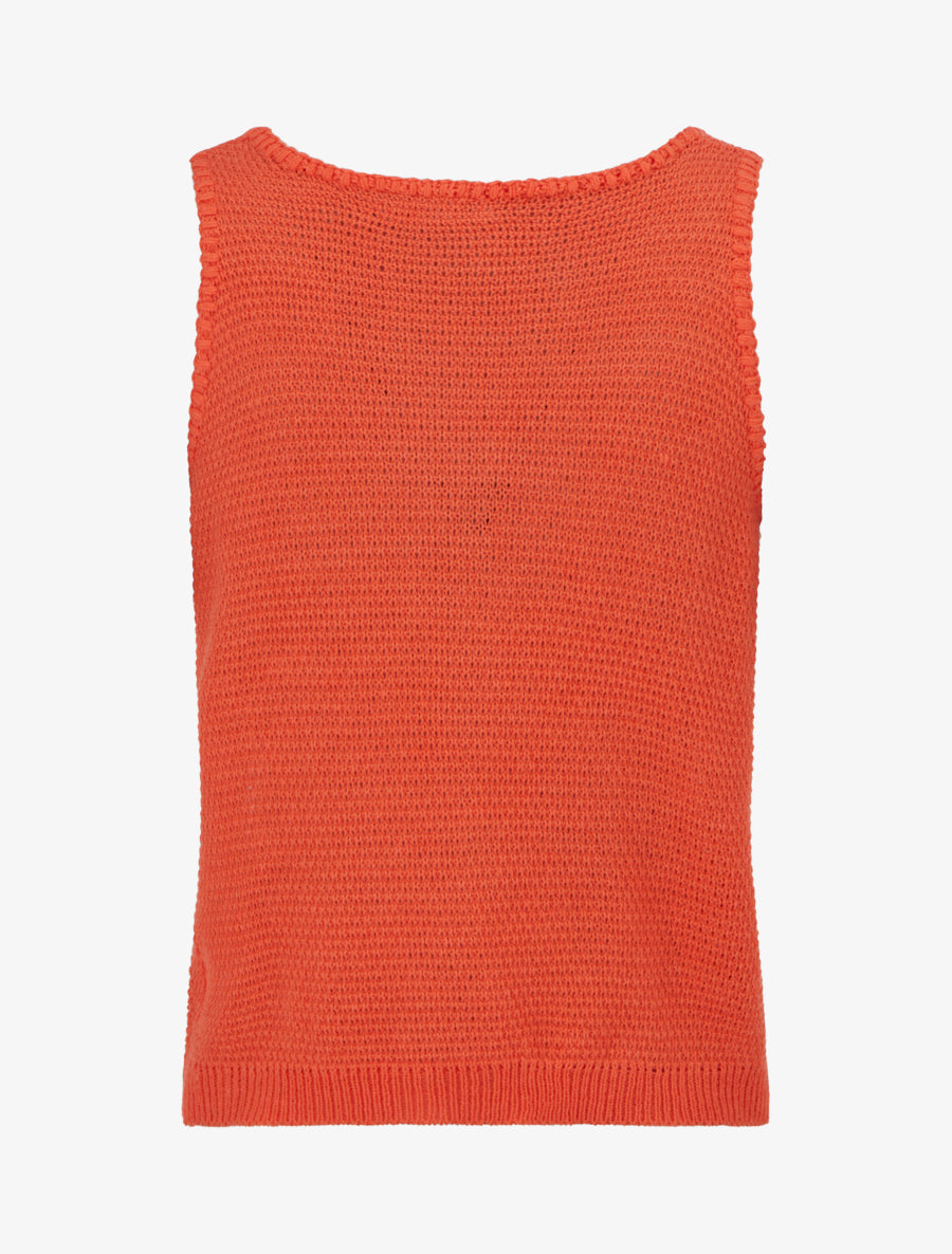 Top boutonné en maille ajourée - Corail - 2