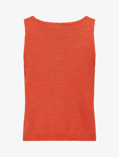 Top boutonné en maille ajourée - Corail - 2