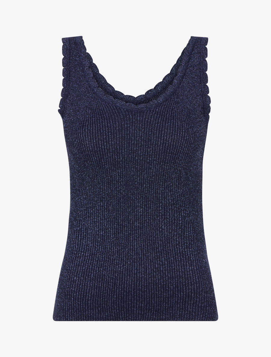Débardeur festonné en maille irisée - Marine - 1