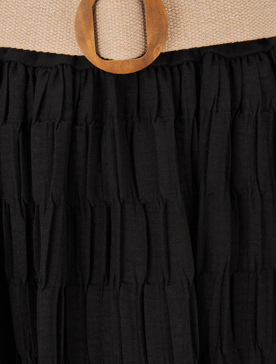 Jupe longue plissée à taille élastiquée - Noir - 3