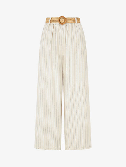 Pantalon élastiqué à rayures irisées - Beige/noir - 1