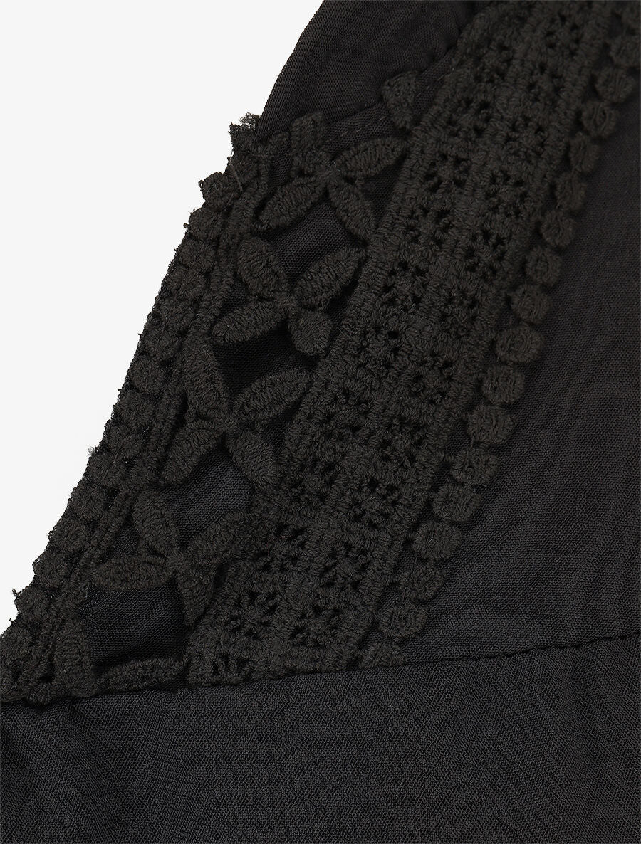 Blouse fluide à col V brodé - Noir - 3