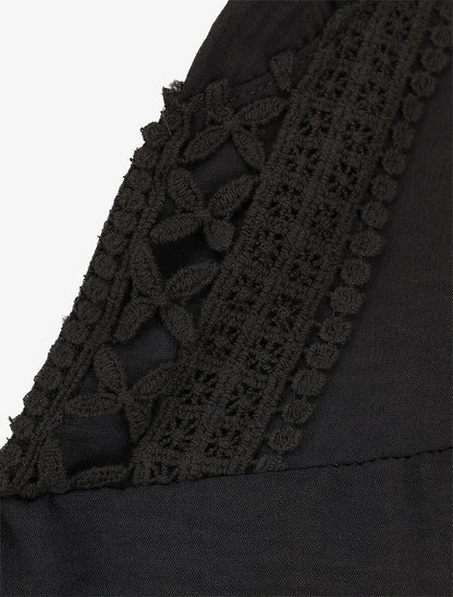 Blouse fluide à col V brodé - Noir - 3