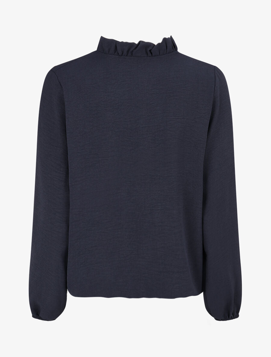 Blouse fluide à col V brodé - Marine - 2