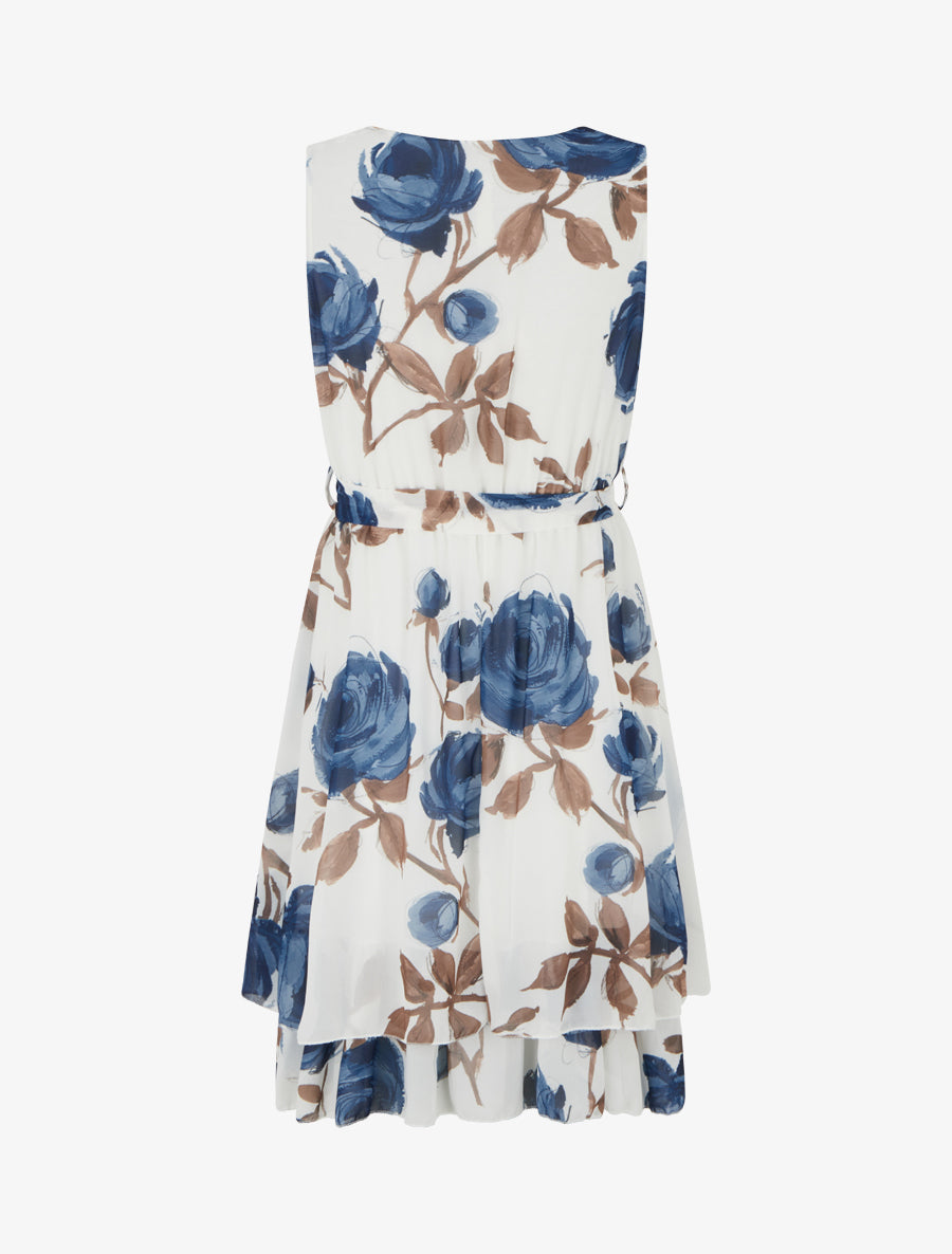 Robe patineuse sans manches imprimé roses - Marine - 2
