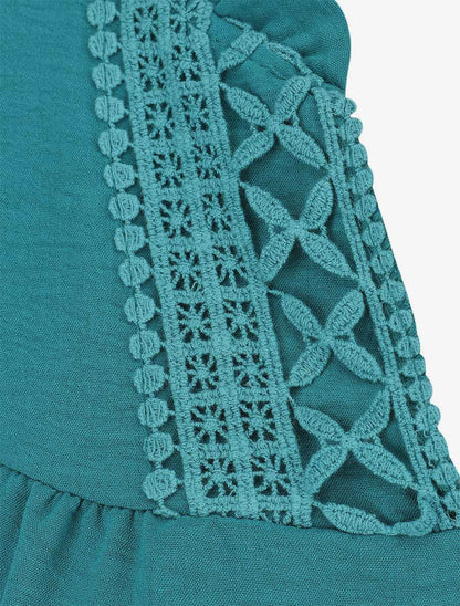 Blouse fluide à col V brodé - Bleu lagon - 3