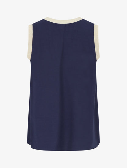 Top droit sans manches à fleur brodée - Marine - 2