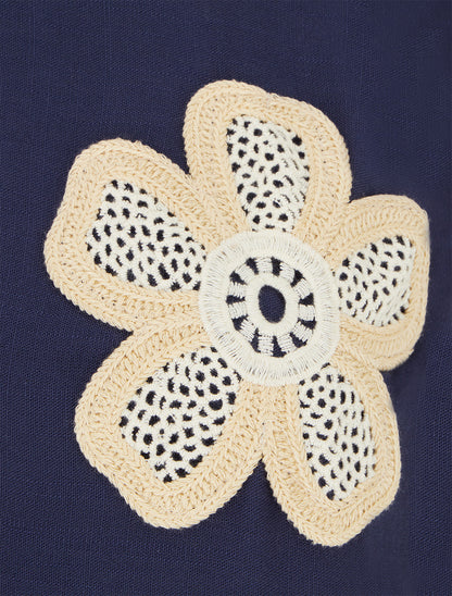 Top droit sans manches à fleur brodée - Marine - 3