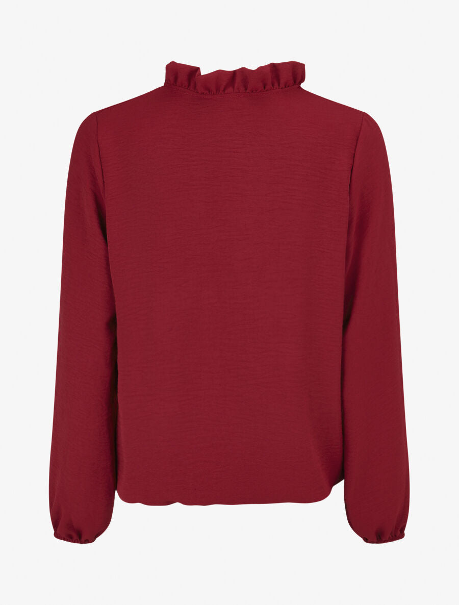 Blouse fluide à col V brodé - Bordeaux - 2