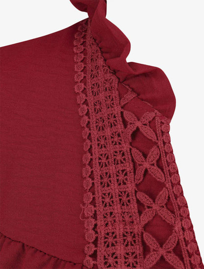 Blouse fluide à col V brodé - Bordeaux - 3