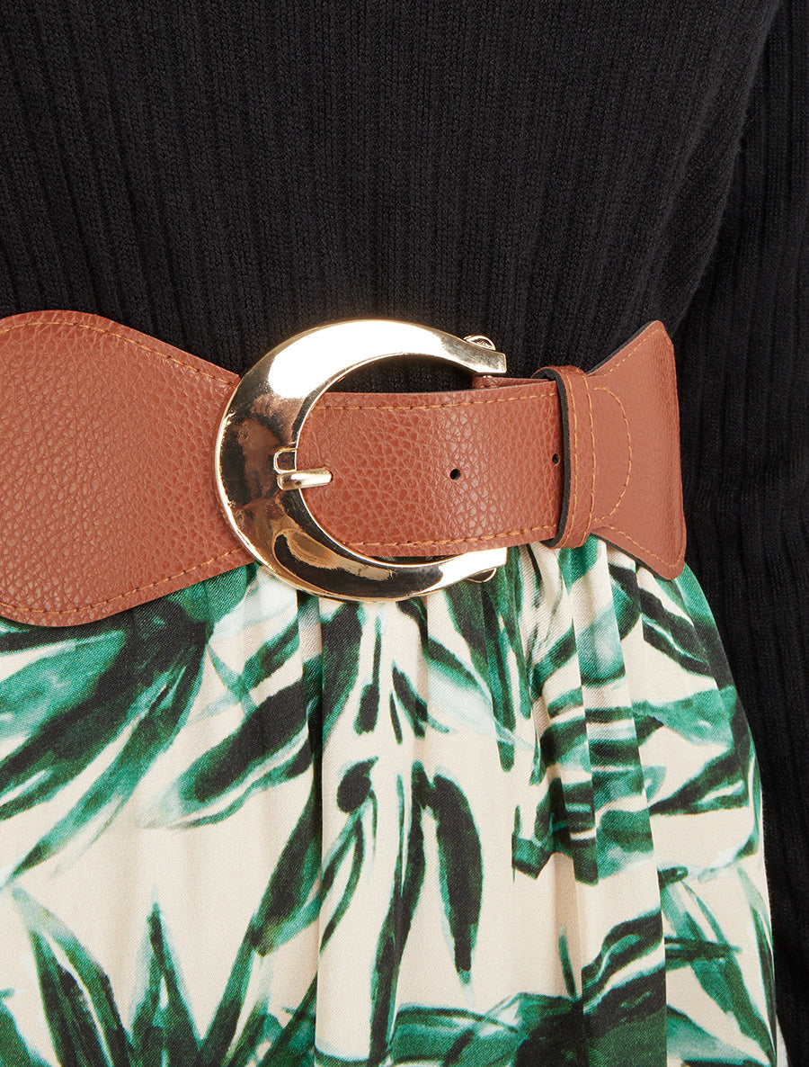 Robe évasée bi-matière imprimé feuilles - Vert - 3