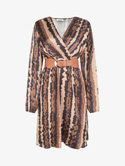 Robe évasée satinée imprimé fantaisie - Noir - 1