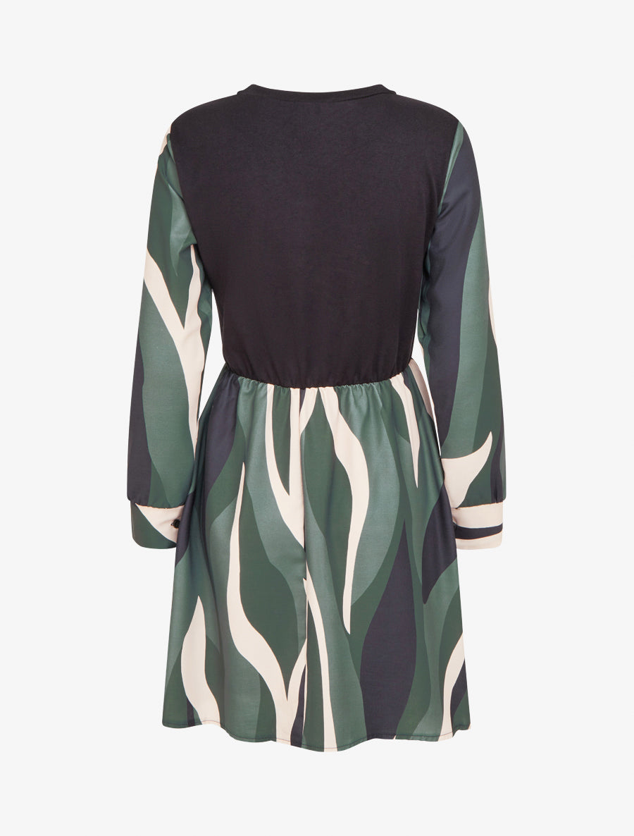 Robe mi-longue patineuse imprimé graphique - Kaki - 2